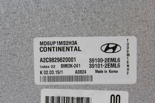 14-16 Hyundai Elantra 39101-2EML6 Computer Engine Control ECU ECM EBX Module