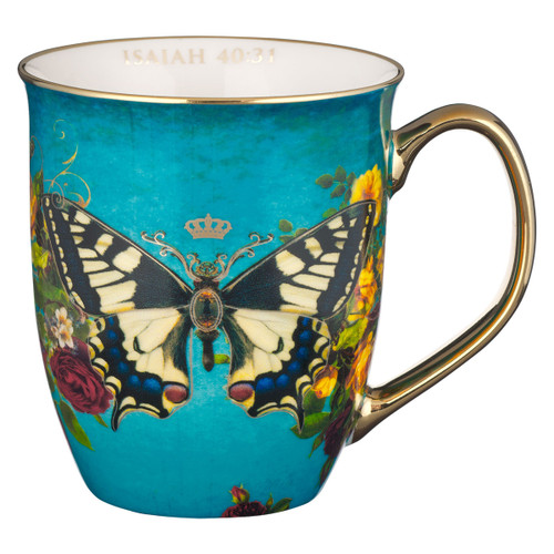 Empower and inspire with the Hope Teal Butterfly Ceramic Mug. Featuring a stunning butterfly design and gold-foiled accents, it holds 14 fl. oz. of your favorite beverage. Handwash recommended. Part of the Teal Secret Garden Hope Collection.