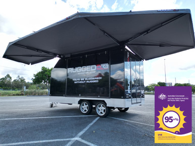 Rugged 4x4 Max 3.5m 270 degree awning deployed beside a 4WD at camp