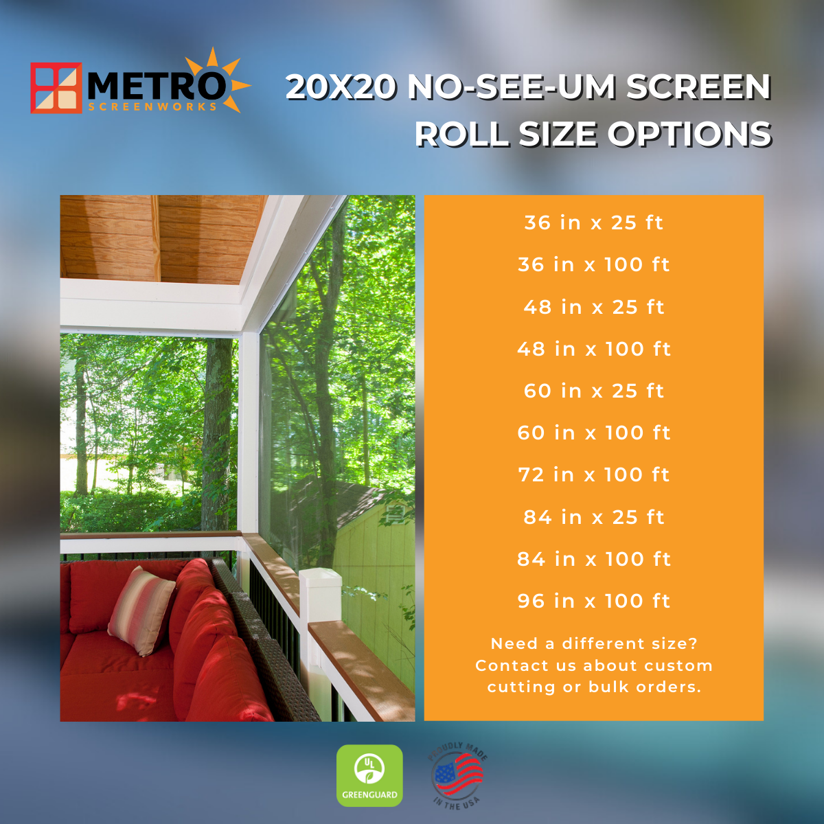 60 Inch x 100 Ft No-See-Um Screen Roll - 20 x 20 Mesh Screen