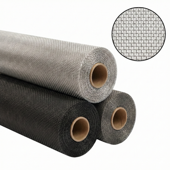 Three rolls of screen, including all colors of aluminum insect screen with swatch sample in the corner
