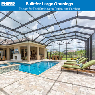 Screened pool enclosure with fiberglass pool and patio screen mesh installed, demonstrating coverage for large openings such as patios and pool cages.