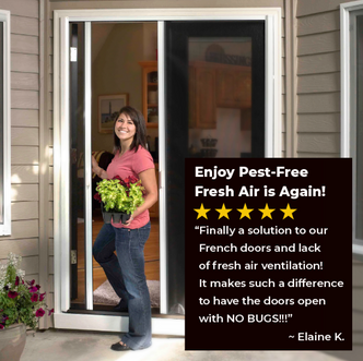 milano 200 lifestyle image with lady standing in door with a french door retractable screen