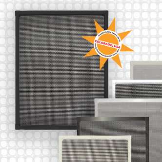 Main image for custom window screens shows several window screens with different screen mesh and frames