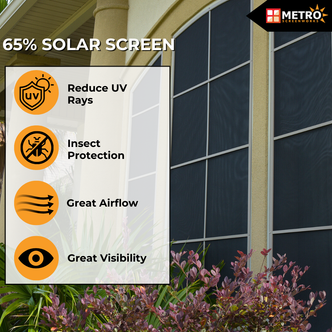 Solar Screen 65% reduces UV rays, and provides insect protection, airflow, and good visibility 