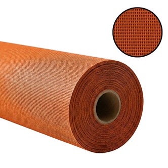 A roll of Orange Phifertex with swatch sample in the corner