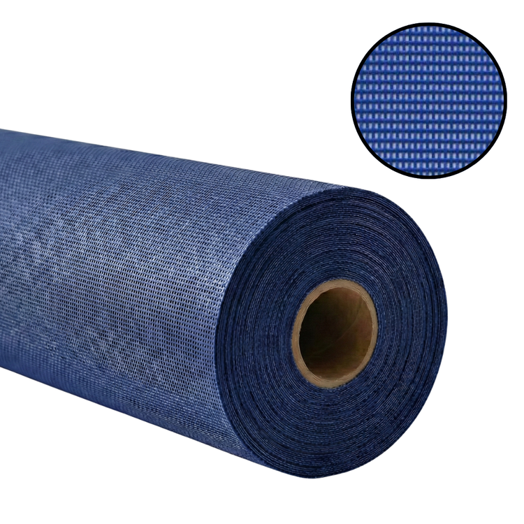 A roll of Royal Blue Phifertex with swatch sample in the corner