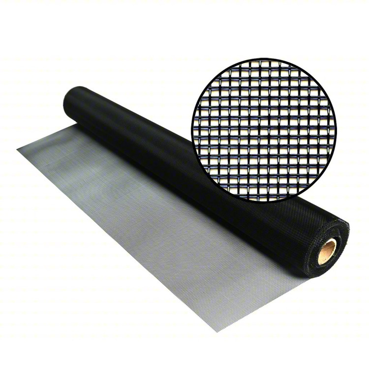 Roll of Heavy Duty Aluminum Screen with the swatch sample in a circle.
