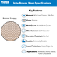 Graphic showing Phifer Brite Bronze mesh specifications including 18x14 mesh count, 0.011 inch wire diameter, corrosion resistance, and insect protection.