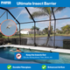 Close-up view of pool enclosure screen mesh highlighting insect protection while maintaining visibility, with durability and airflow indicators.