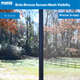 Side-by-side window view comparing no screen versus Phifer Brite Bronze screen mesh, showing clear outdoor visibility with bronze mesh installed.