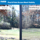 Side-by-side comparison of backyard view with no screen versus view through pool and patio fiberglass screen mesh.