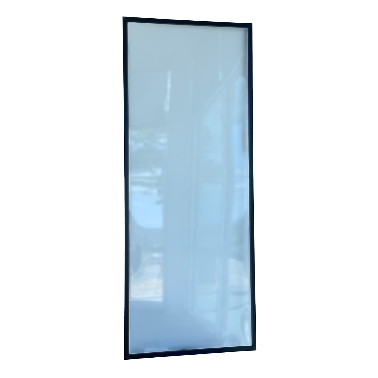 Clear vinyl Draft Blocker Screen in an aluminum frame installed in a window opening