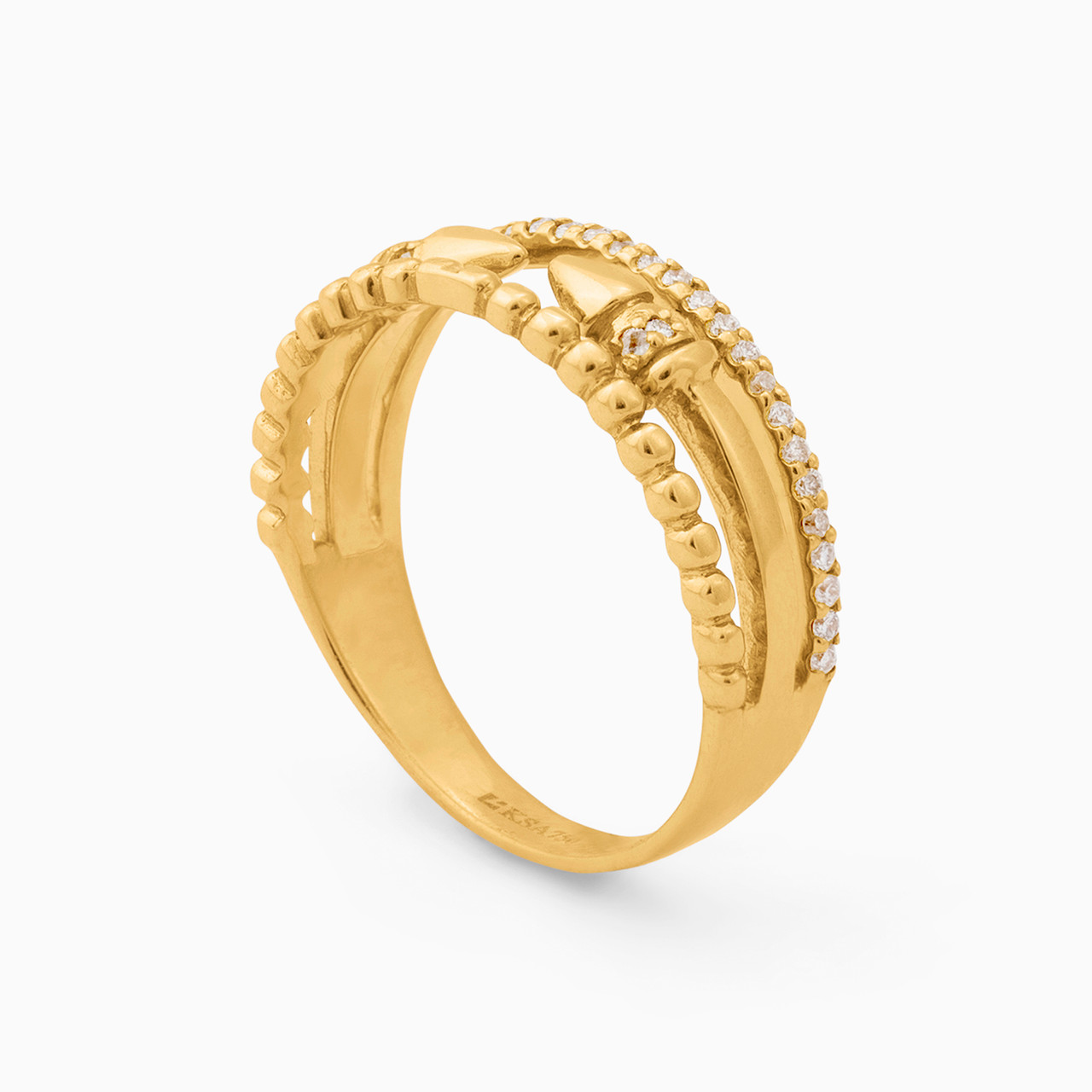 Textured Clear Stone Ring in 18K Gold - 2 Textured Clear Stone Ring in 18K Gold - 2