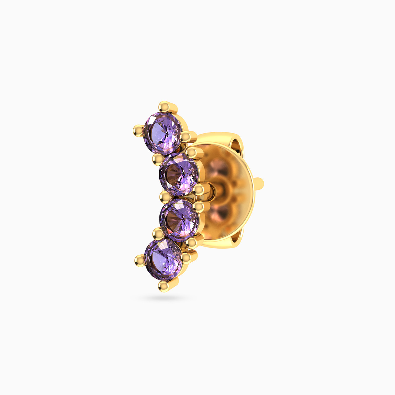 Round Shaped Purple Stone Stud Earring in 18K Gold - 1 Piece - 3 Round Shaped Purple Stone Stud Earring in 18K Gold - 1 Piece - 3