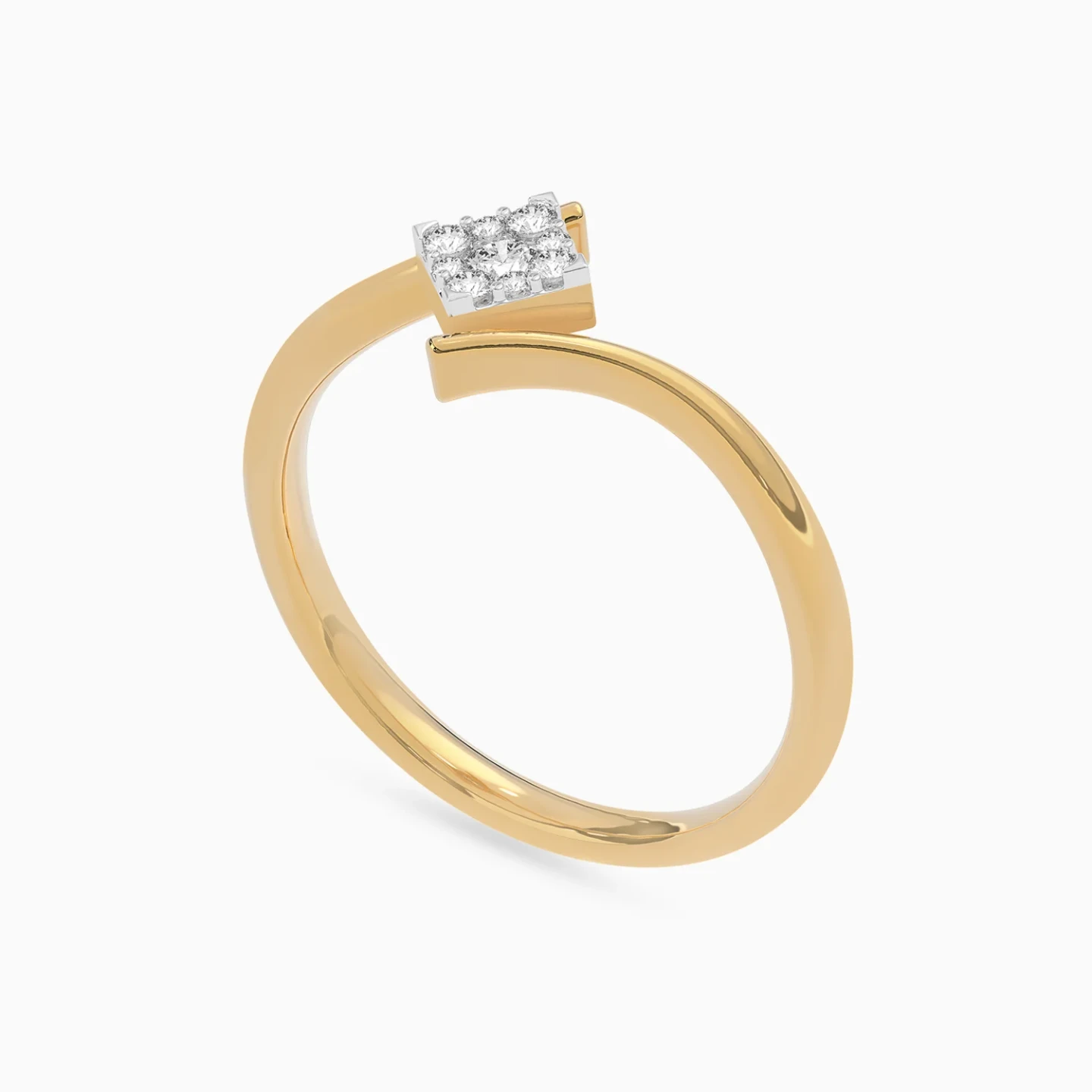 Tilted Square Cluster Diamond Bypass Ring in 18K Gold - 3 Tilted Square Cluster Diamond Bypass Ring in 18K Gold - 3