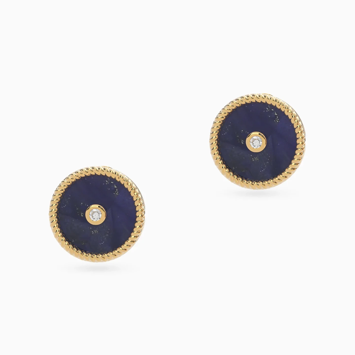Twisted Frame & Round Blue Stone Diamond Stud Earrings in 18K Gold - 3 Twisted Frame & Round Blue Stone Diamond Stud Earrings in 18K Gold - 3