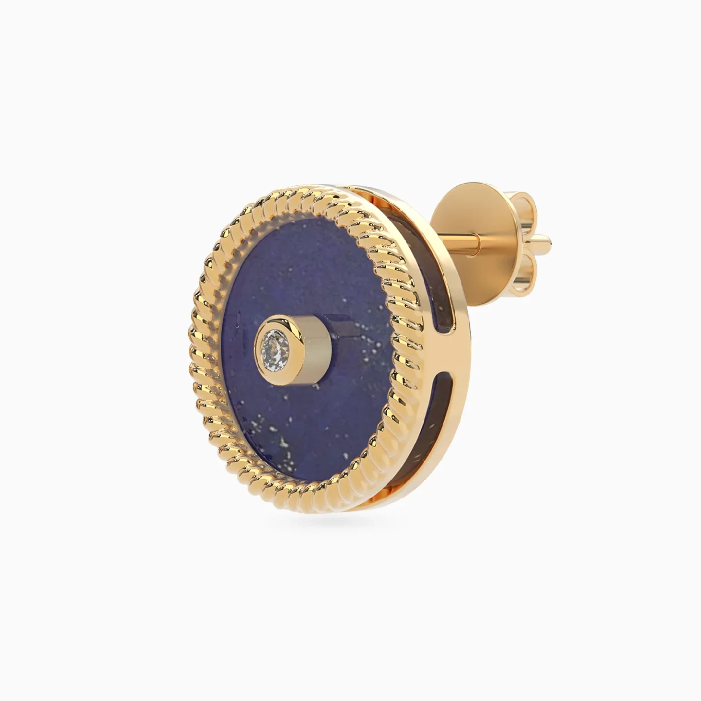 Twisted Frame & Round Blue Stone Diamond Stud Earrings in 18K Gold - 4 Twisted Frame & Round Blue Stone Diamond Stud Earrings in 18K Gold - 4