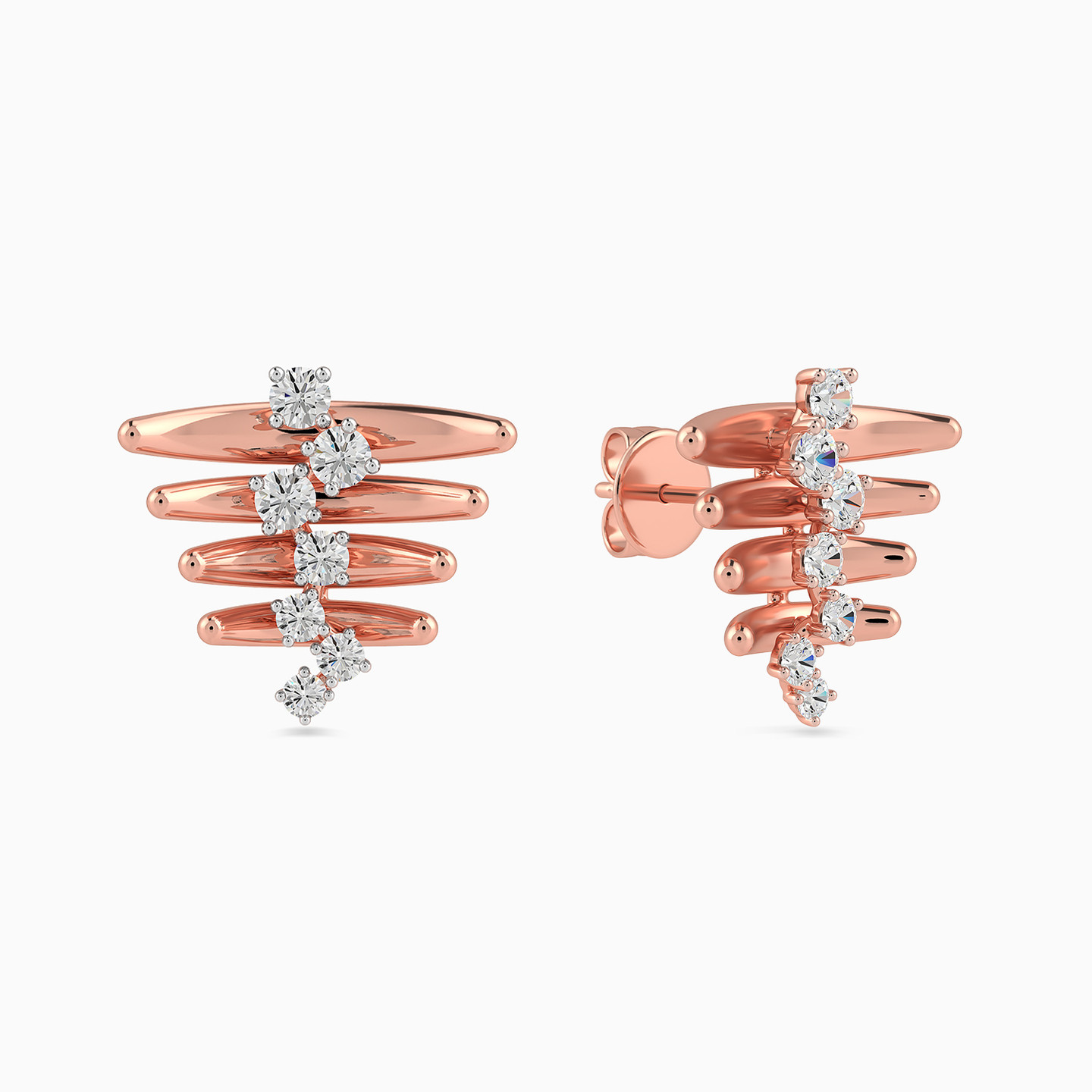 Four Bars Diamond Stud Earrings in 18K Gold - 3 Four Bars Diamond Stud Earrings in 18K Gold - 3