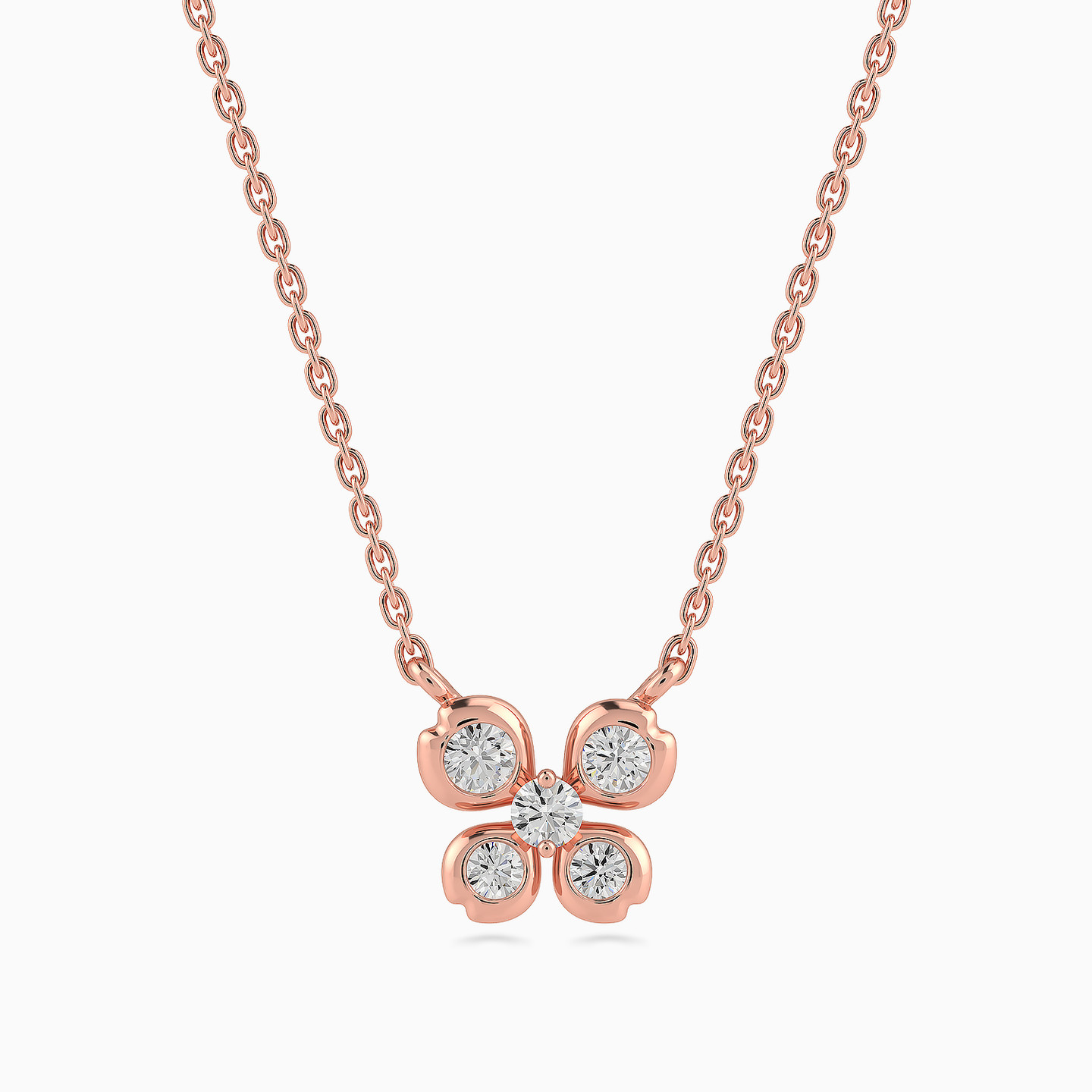 Four Petal Flower Diamond Necklace in 18K Gold - 3 Four Petal Flower Diamond Necklace in 18K Gold - 3