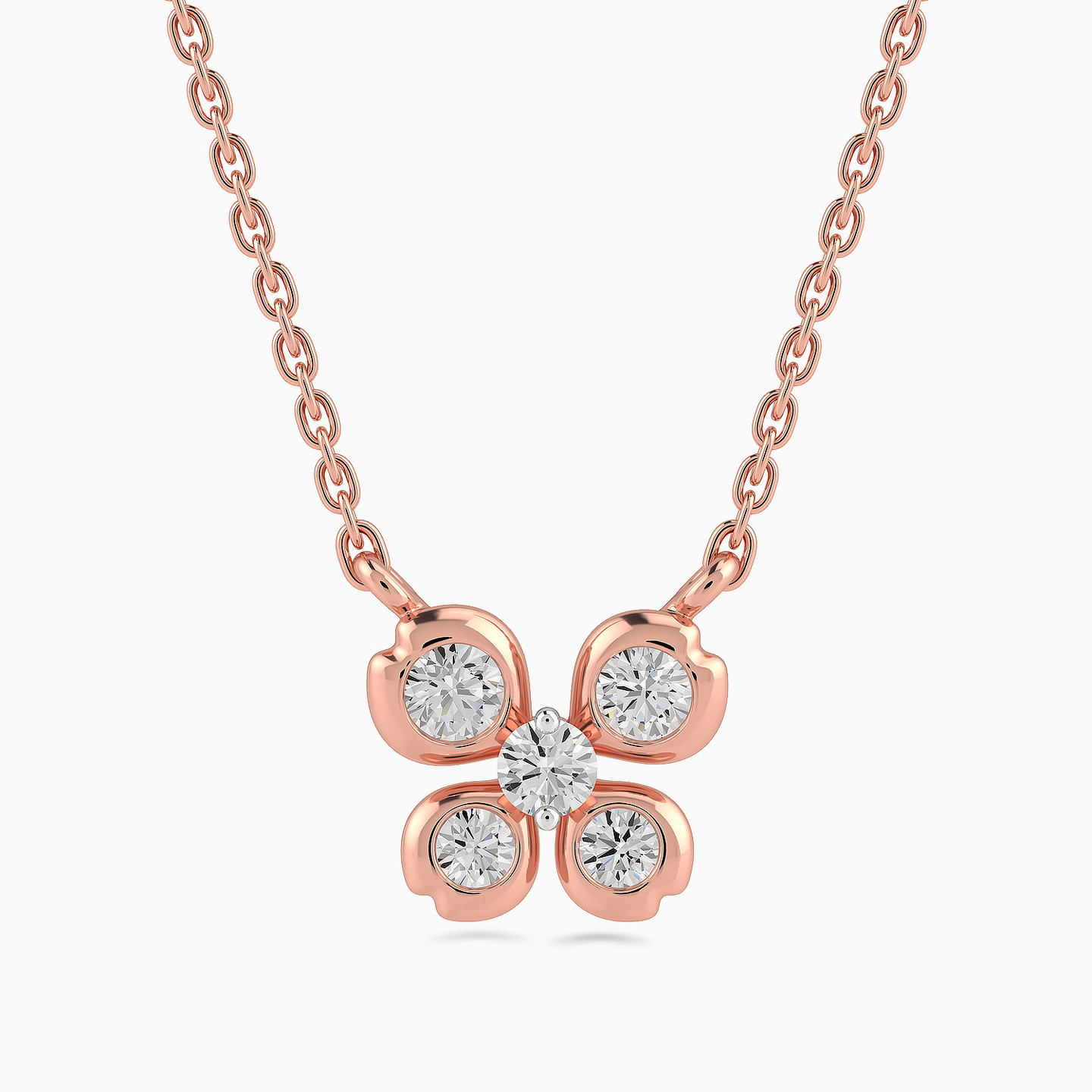 Four Petal Flower Diamond Necklace in 18K Gold Four Petal Flower Diamond Necklace in 18K Gold