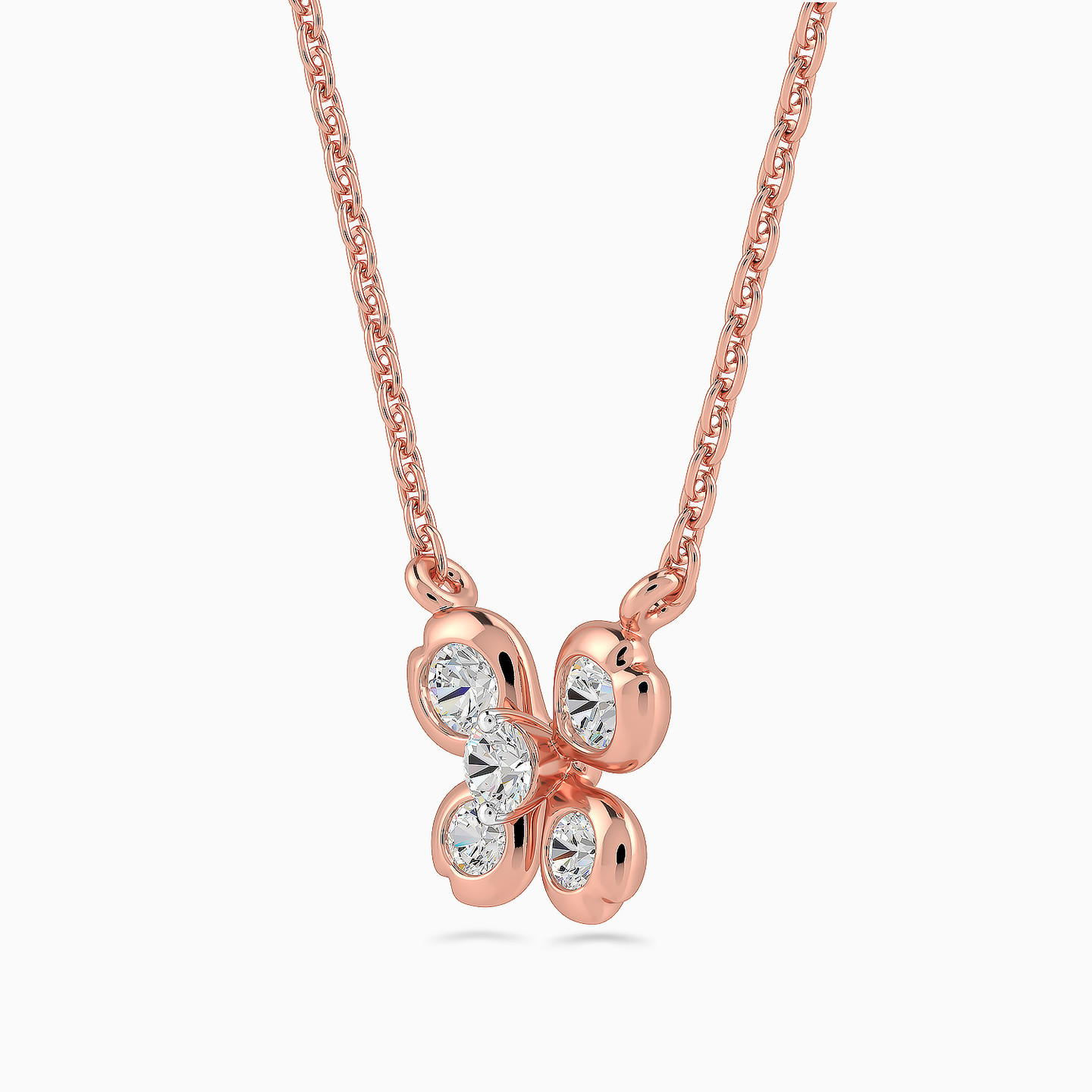 Four Petal Flower Diamond Necklace in 18K Gold - 2 Four Petal Flower Diamond Necklace in 18K Gold - 2