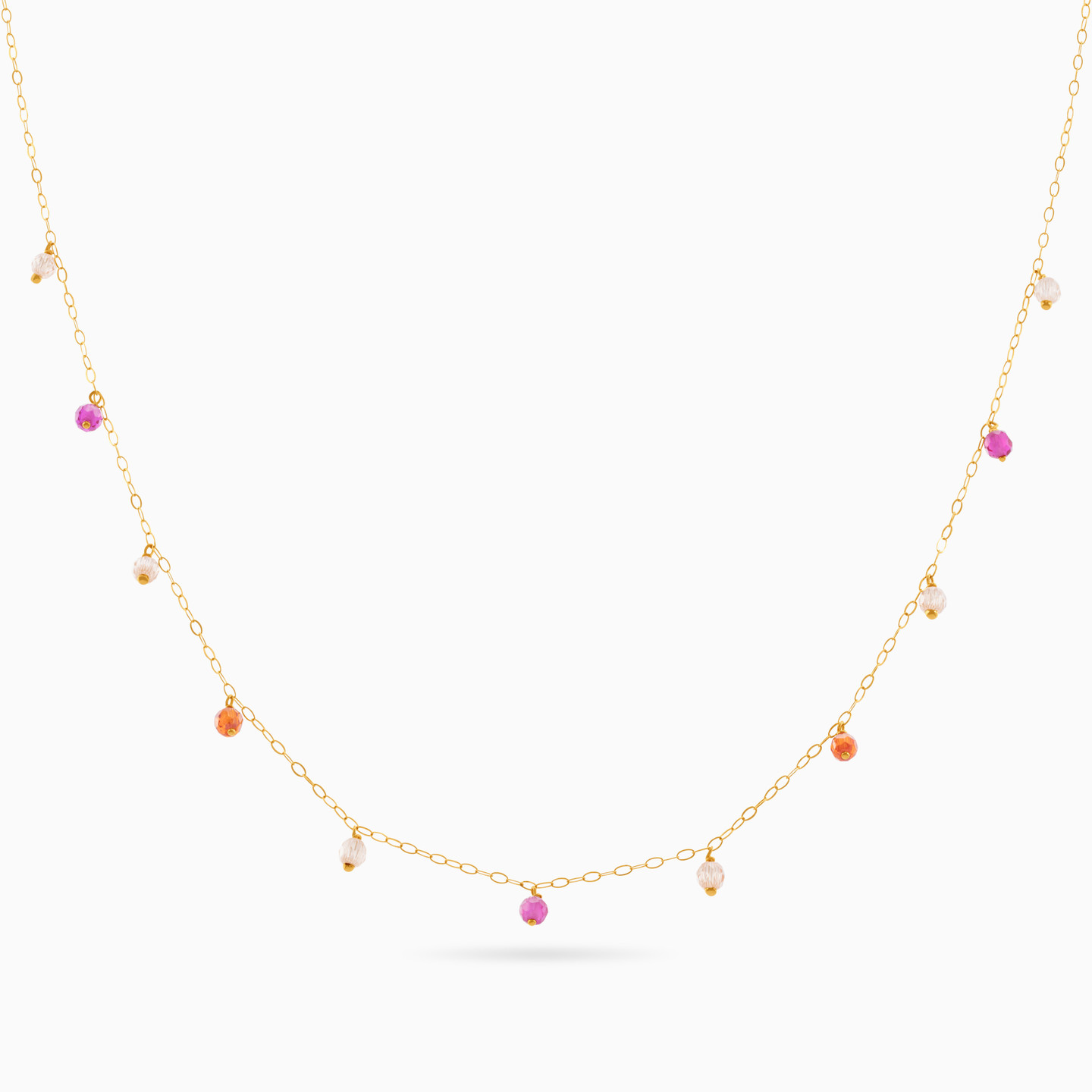 Round Colored Stones Chain Necklace in 18K Gold - 3 Round Colored Stones Chain Necklace in 18K Gold - 3