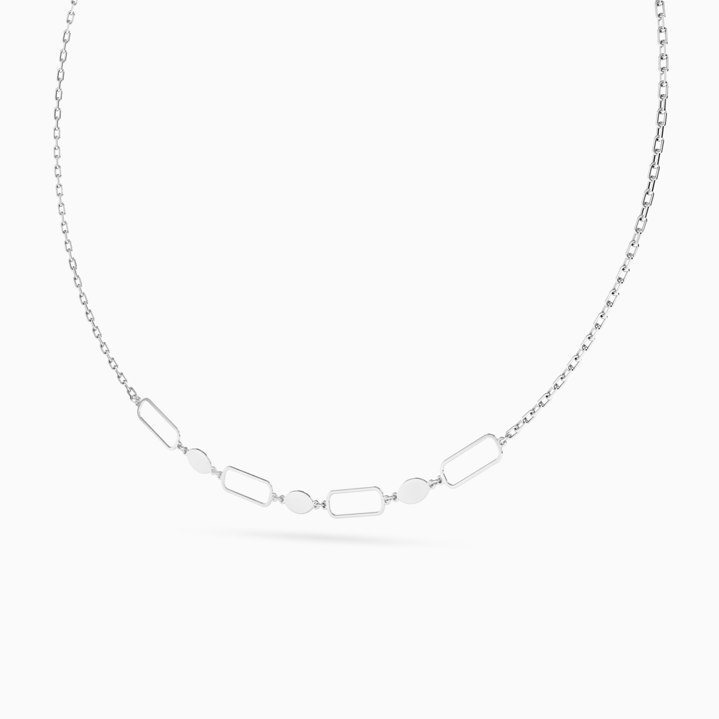 Marquise & Elongated Open Links Necklace in Silver - 2 Marquise & Elongated Open Links Necklace in Silver - 2