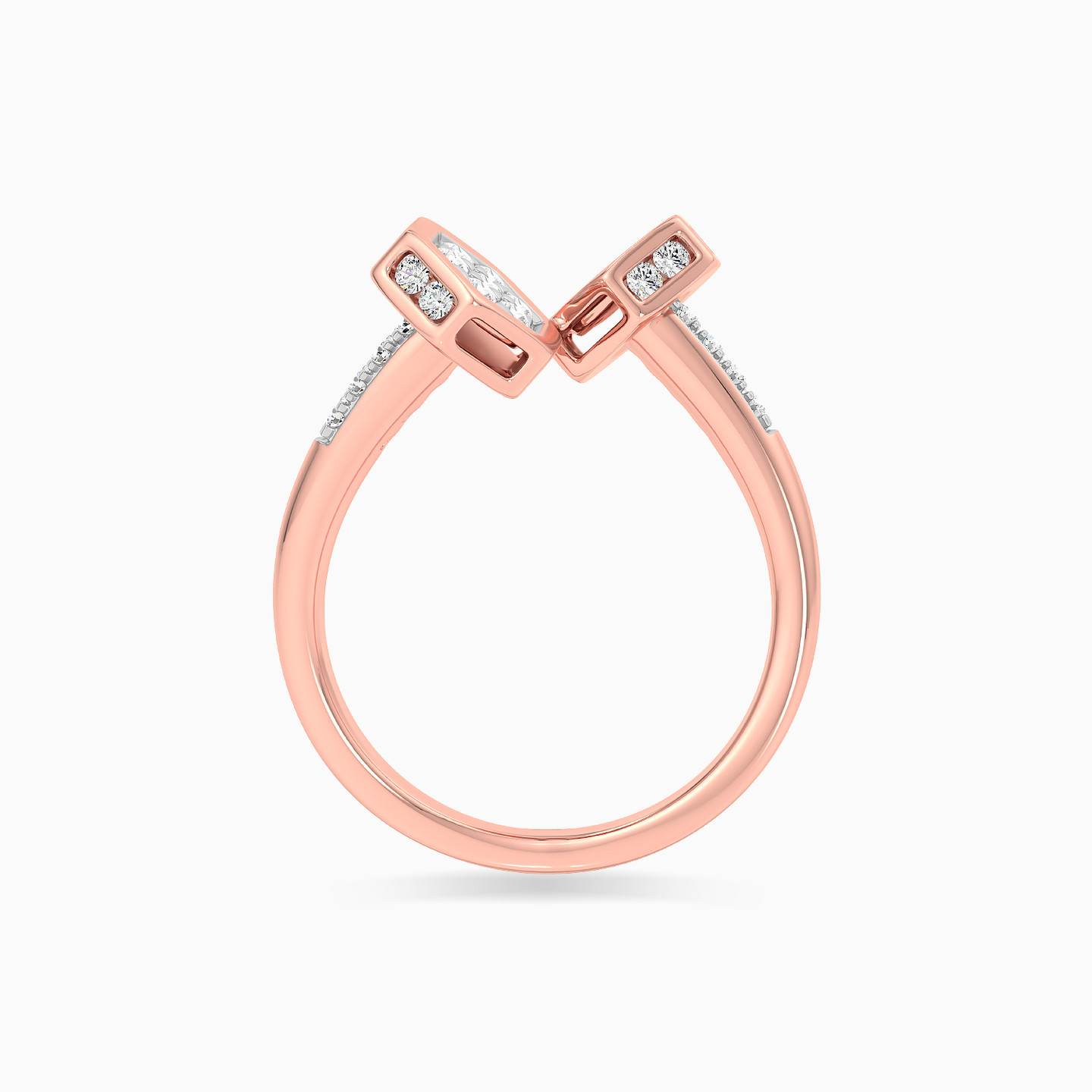 خاتم برأس مزدوجة ذهب سداسي عيار 18 قيراط مزين بالألماس - 4 خاتم برأس مزدوجة ذهب سداسي عيار 18 قيراط مزين بالألماس - 4