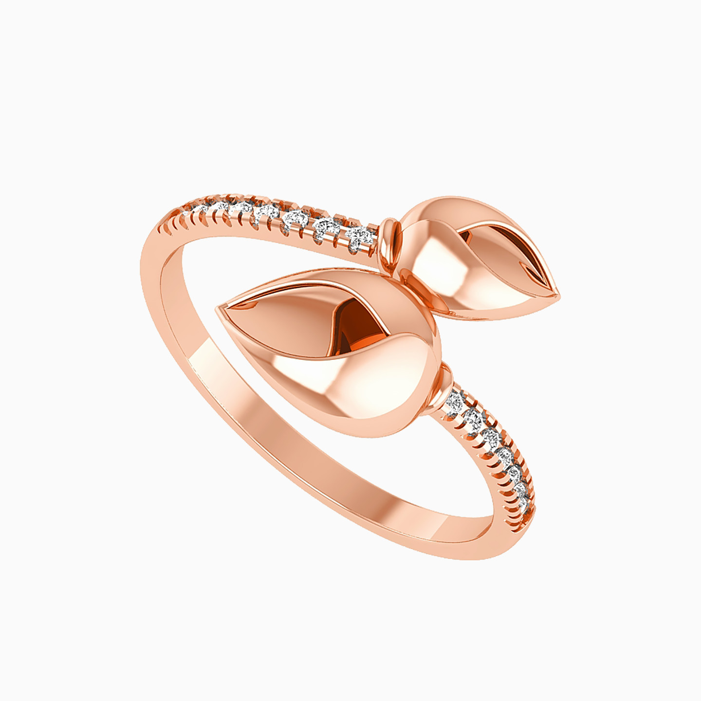 Leaf Diamonds Two headed Ring in 18K Gold - 2 Leaf Diamonds Two headed Ring in 18K Gold - 2