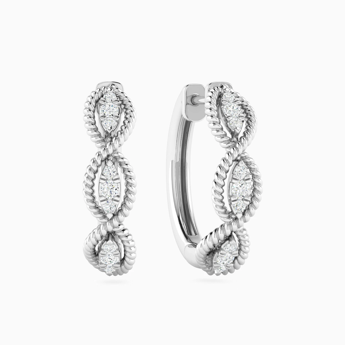 Triple Marquise Halo Diamond Huggie Earrings in 18K Gold Triple Marquise Halo Diamond Huggie Earrings in 18K Gold