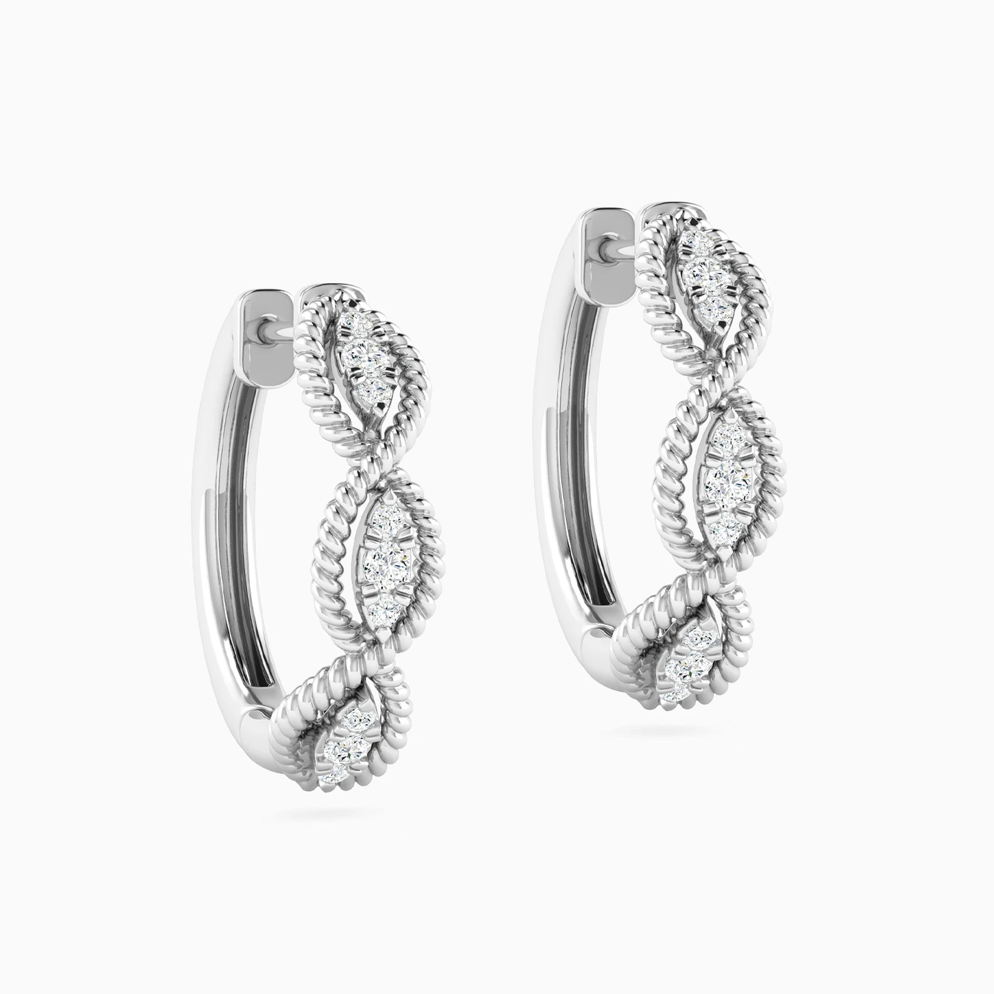 Triple Marquise Halo Diamond Huggie Earrings in 18K Gold - 2 Triple Marquise Halo Diamond Huggie Earrings in 18K Gold - 2