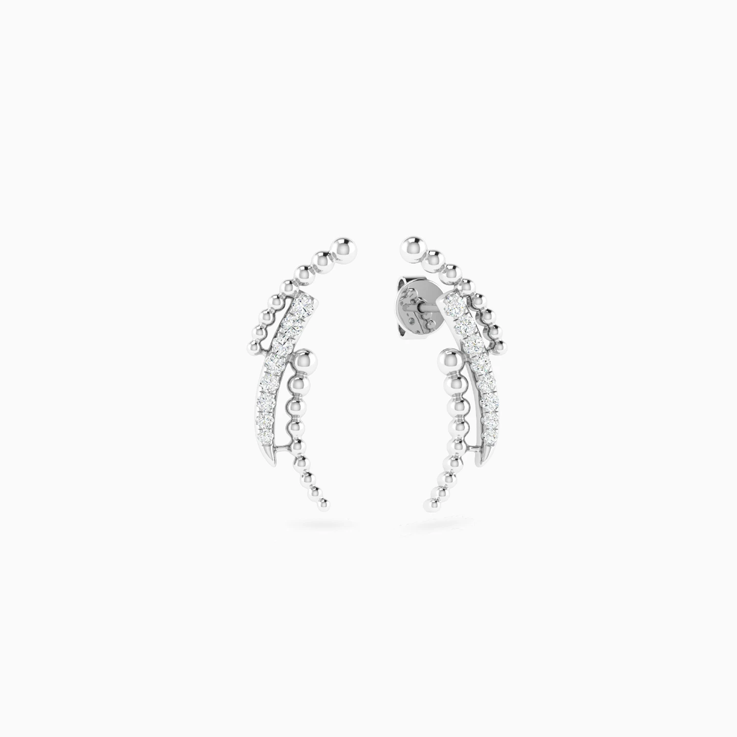 Triple Curves Beaded Diamond Earrings in 18K Gold Triple Curves Beaded Diamond Earrings in 18K Gold