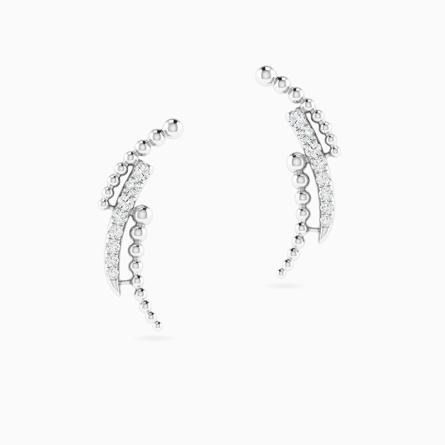 Triple Curves Beaded Diamond Earrings in 18K Gold - 2 Triple Curves Beaded Diamond Earrings in 18K Gold - 2