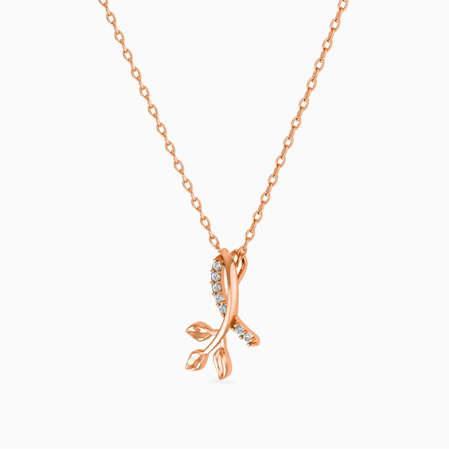 Leaf Diamond Necklace in 18K Gold - 2 Leaf Diamond Necklace in 18K Gold - 2