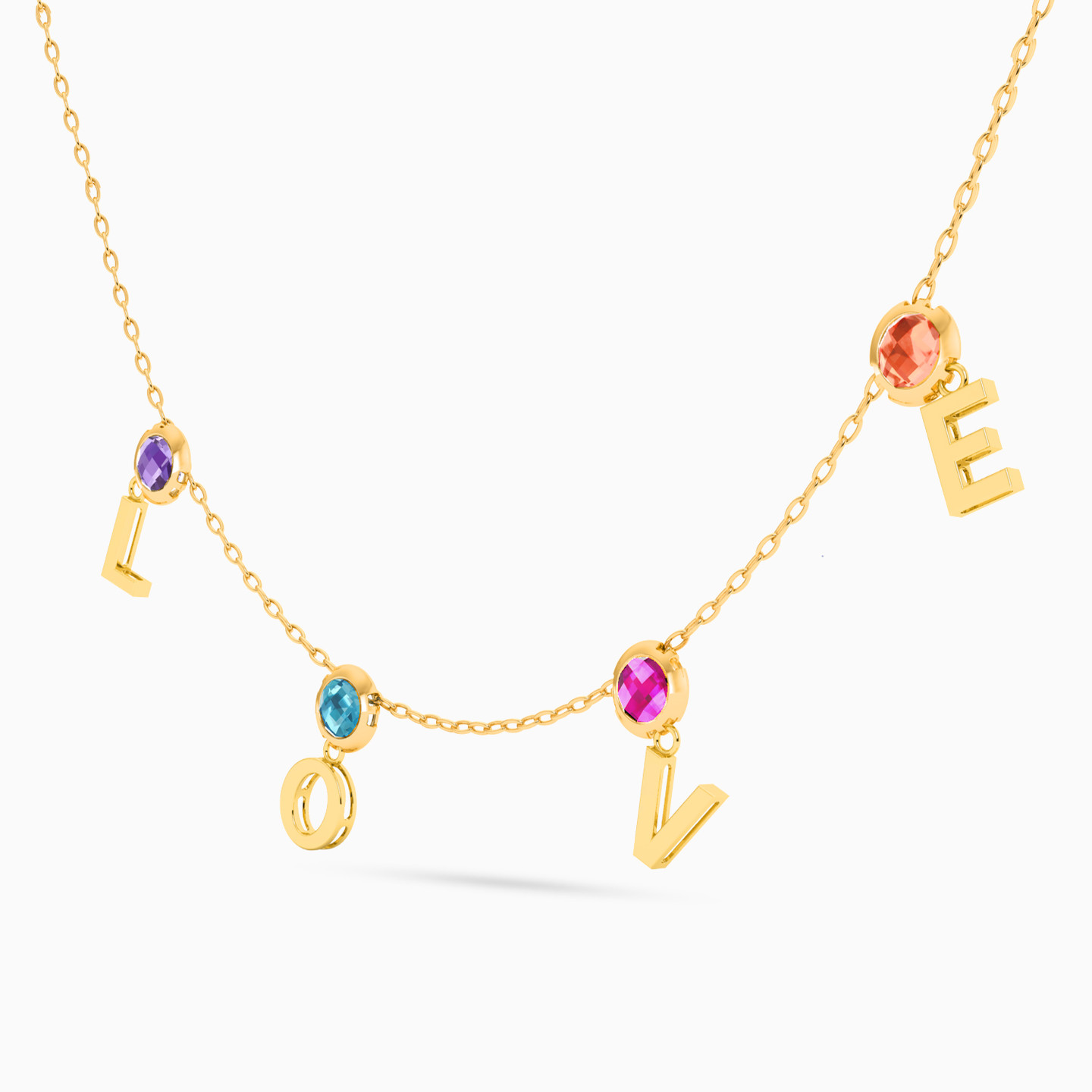 Love Colored Stones Chain Necklace in 18K Gold - 2 Love Colored Stones Chain Necklace in 18K Gold - 2