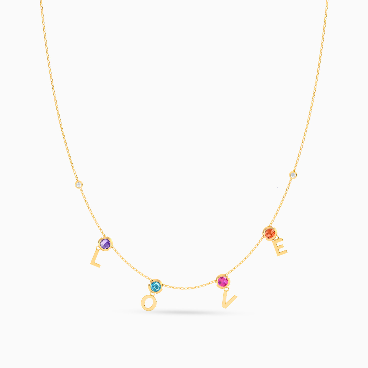 Love Colored Stones Chain Necklace in 18K Gold - 3 Love Colored Stones Chain Necklace in 18K Gold - 3