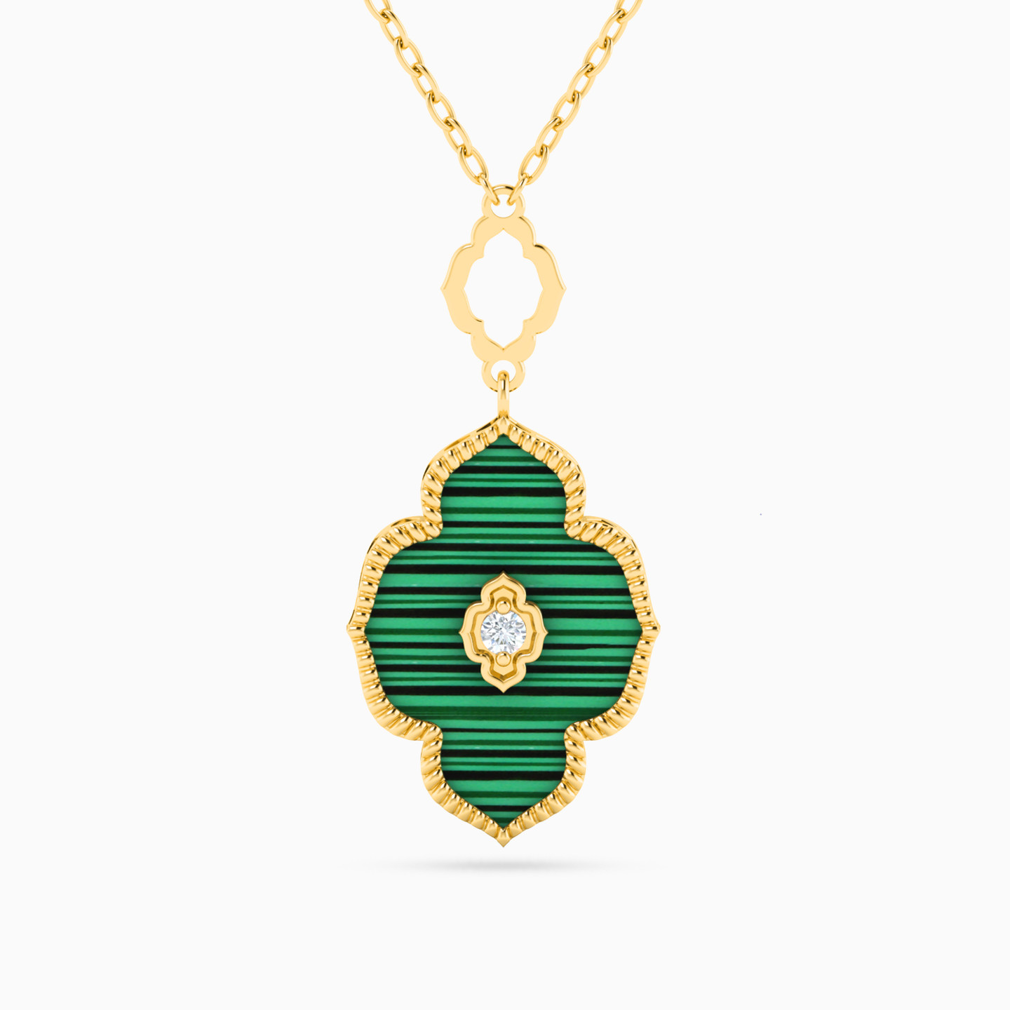 Arabesque Diamond & Green Stones Necklace in 18K Gold