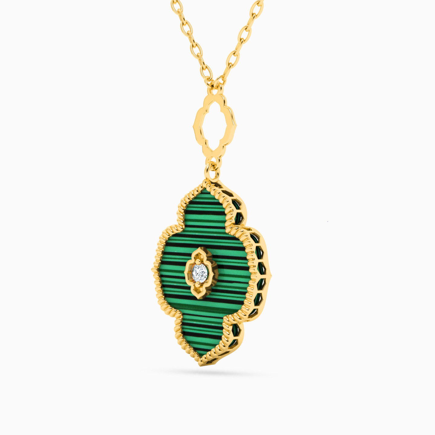 Arabesque Diamond & Green Stones Necklace in 18K Gold - 2