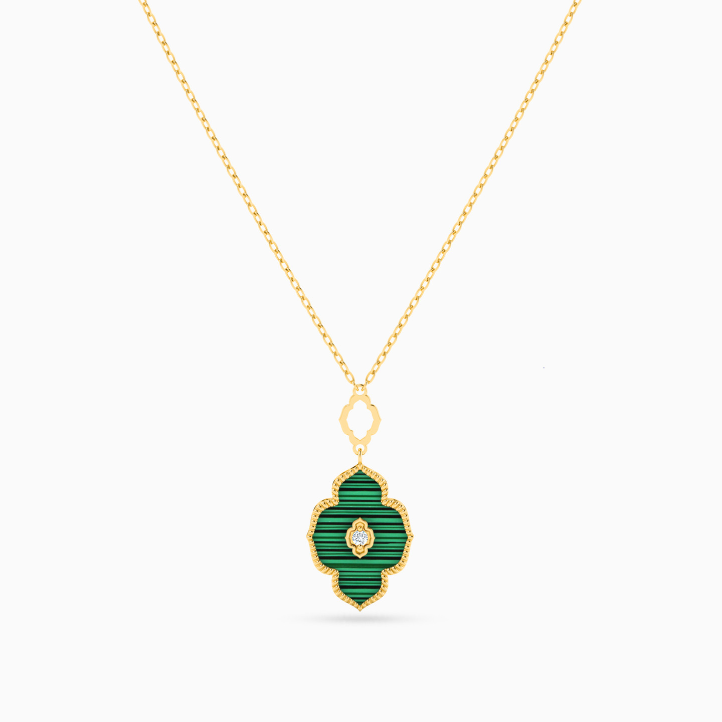 Arabesque Diamond & Green Stones Necklace in 18K Gold - 3