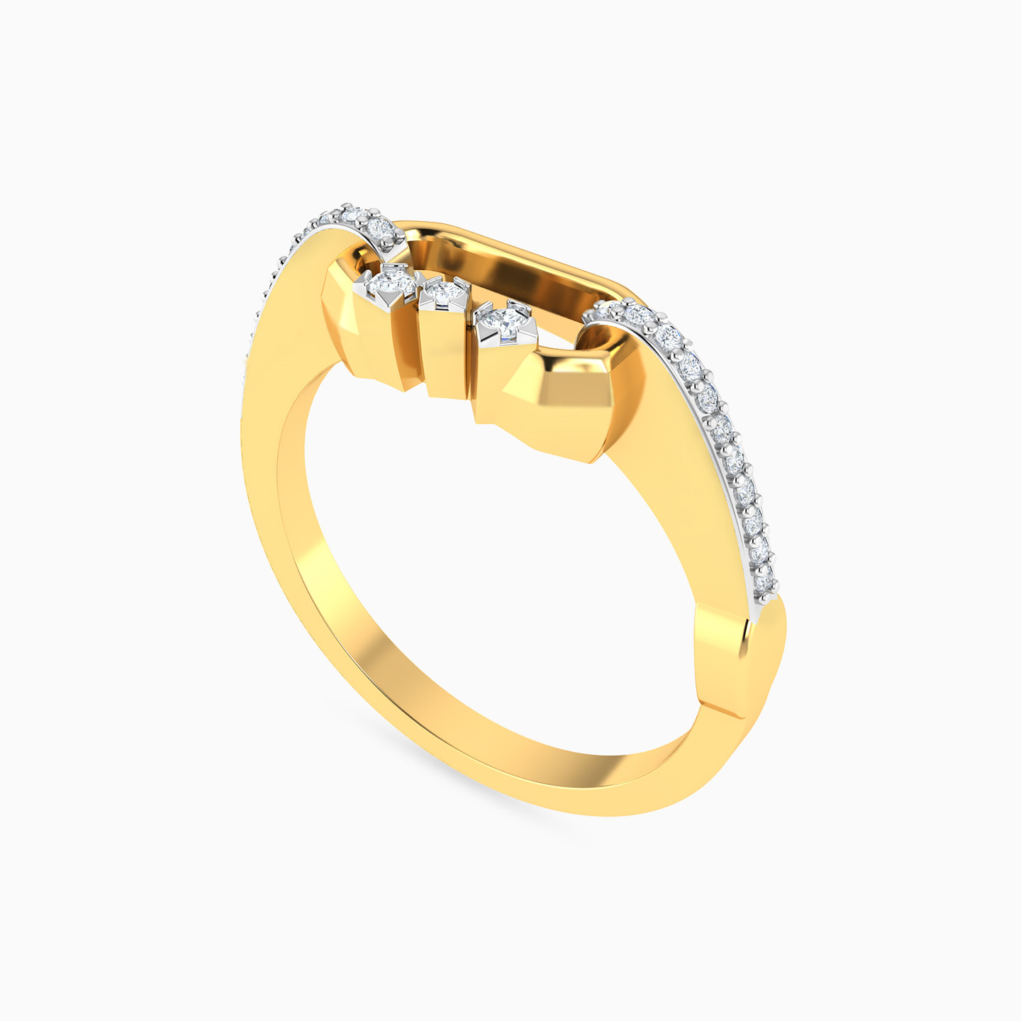 Rectangle Shaped Cubic Zirconia Statement Ring in 18K Gold - 2