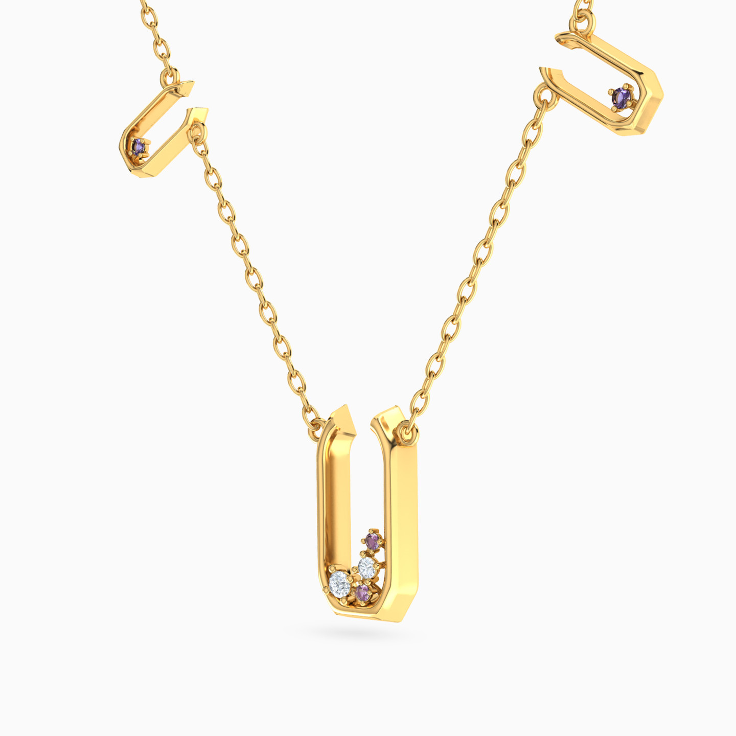 سلسلة ذهب حدوة حصان عيار 18 قيراط مزينة بأحجار ملونة - 2 سلسلة ذهب حدوة حصان عيار 18 قيراط مزينة بأحجار ملونة - 2