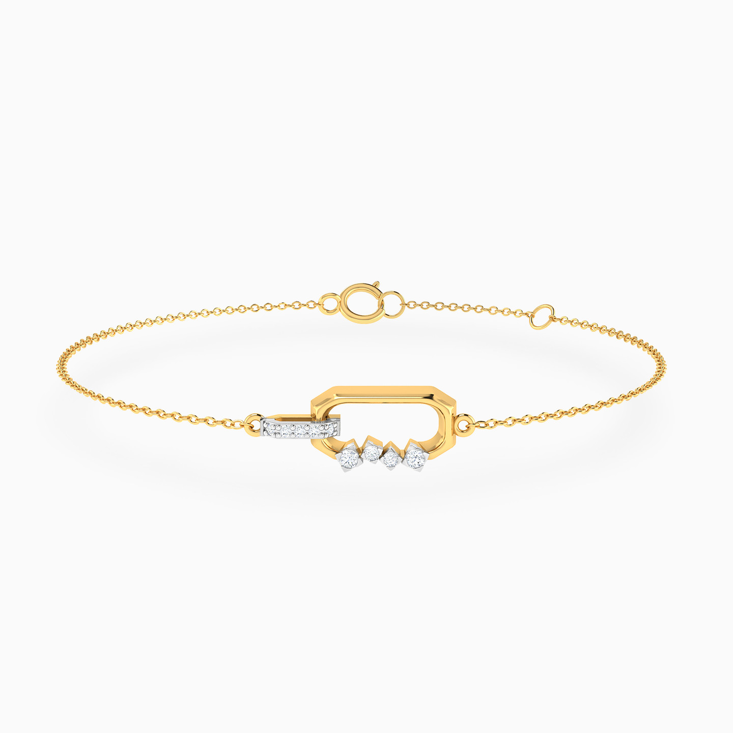 Rectangle Shaped Diamond Chain Bracelet in 18K Gold