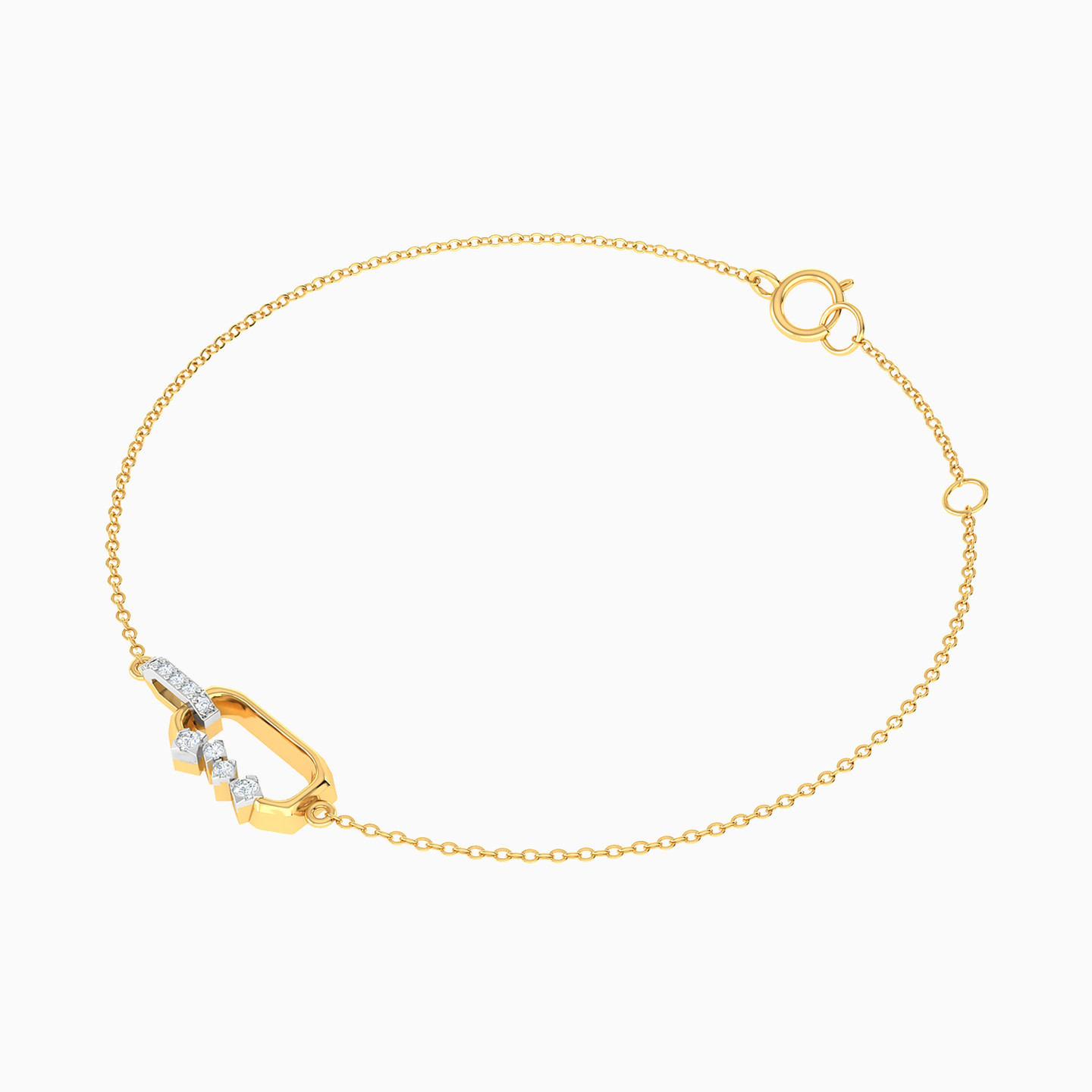 Rectangle Shaped Cubic Zirconia Chain Bracelet in 18K Gold - 2