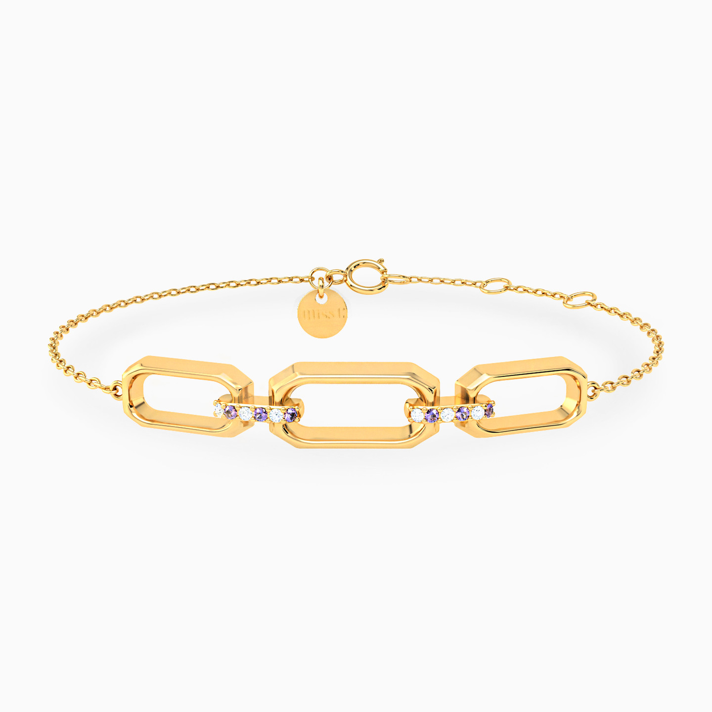 Rectangle Shaped Colored Stones Chain Bracelet in 18K Gold