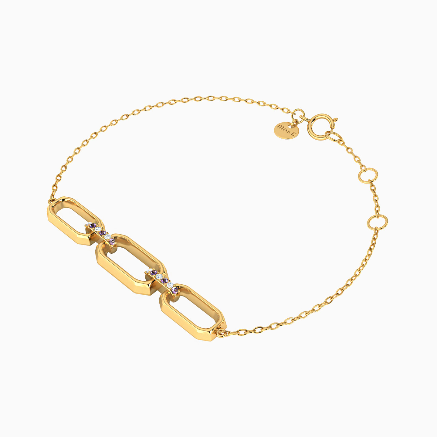 Rectangle Shaped Colored Stones Chain Bracelet in 18K Gold - 2