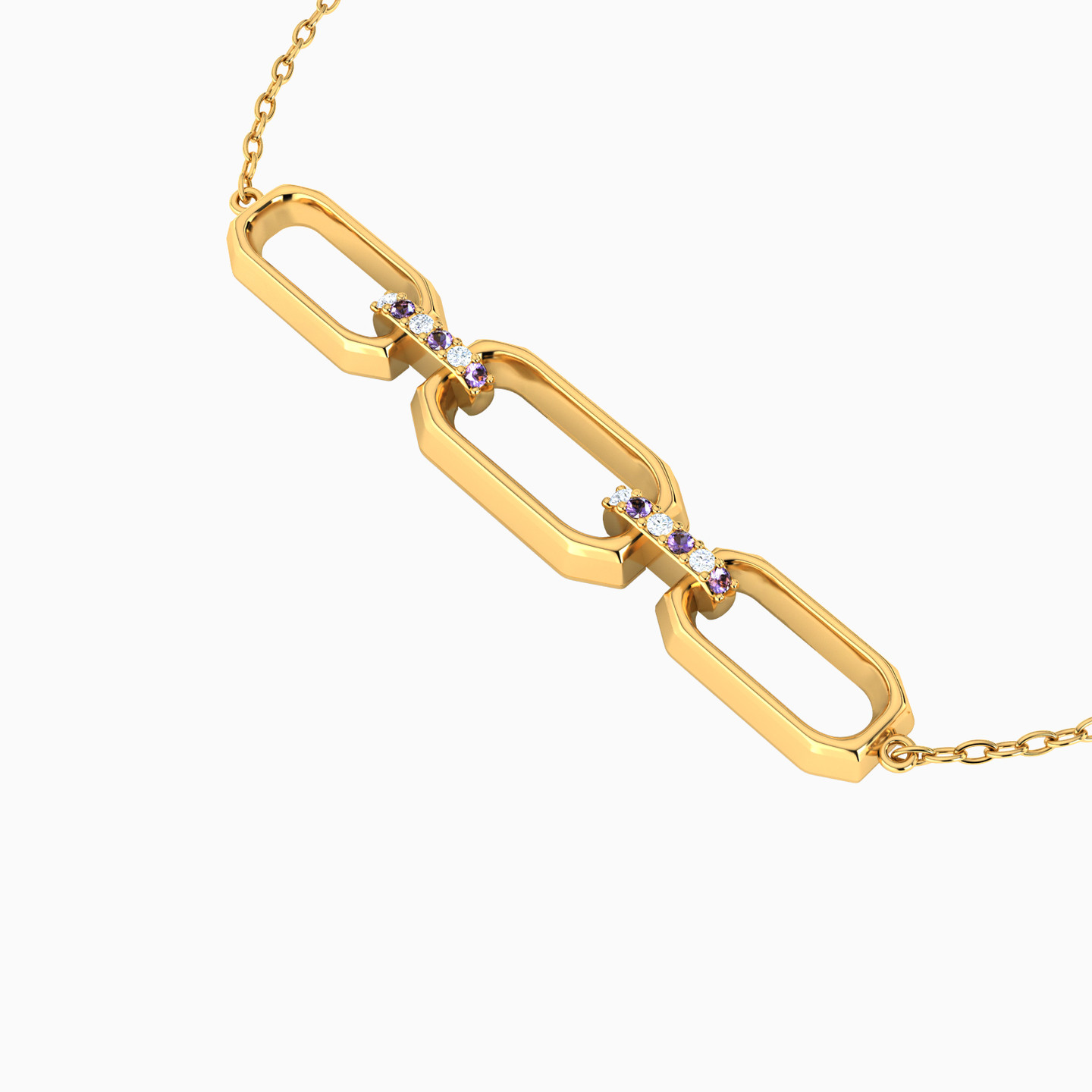 Rectangle Shaped Colored Stones Chain Bracelet in 18K Gold - 3 Rectangle Shaped Colored Stones Chain Bracelet in 18K Gold - 3