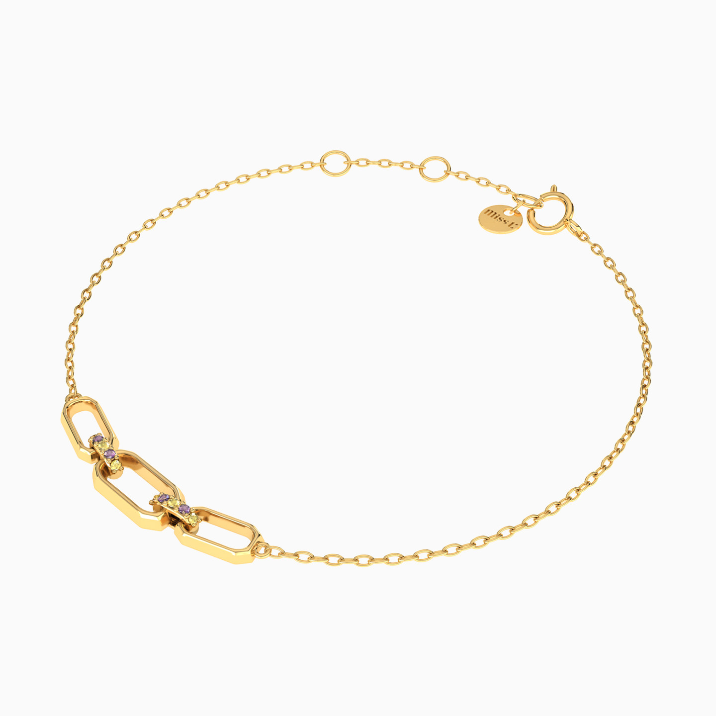 Rectangle Shaped Colored Stones Chain Bracelet in 18K Gold - 2