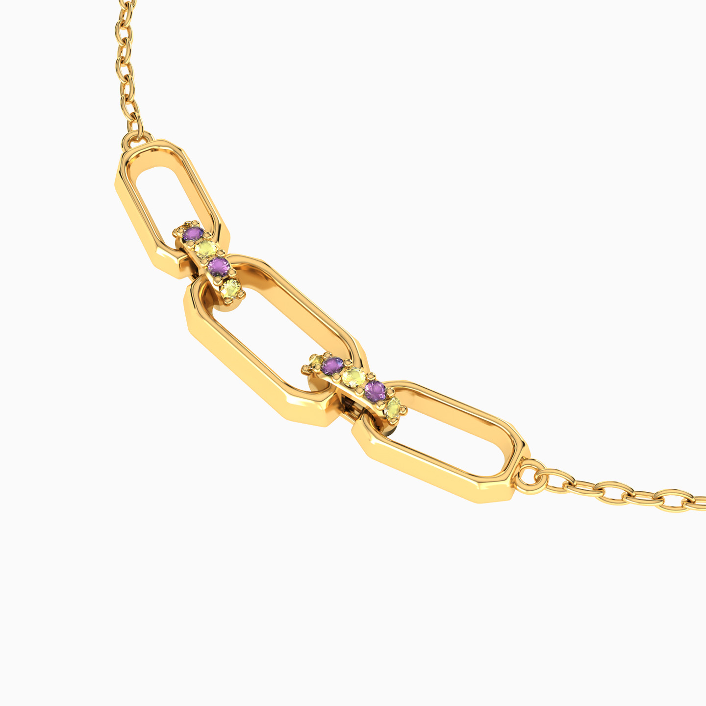 Rectangle Shaped Colored Stones Chain Bracelet in 18K Gold - 3