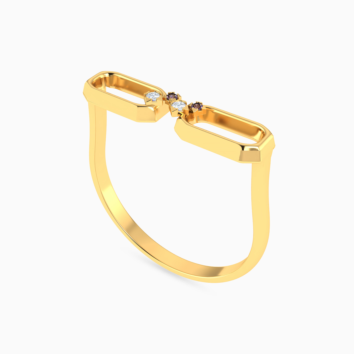 Rectangle Shaped Colored Stones Statement Ring in 18K Gold - 2